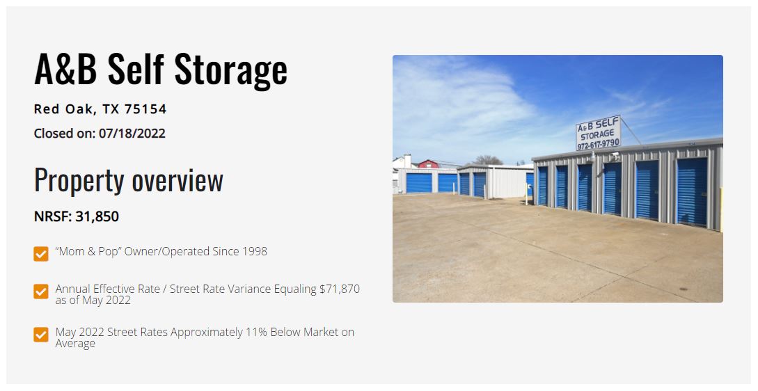 A&B Self Storage - Just Closed - Self Storage Transaction Completed by The Karr-Cunningham Storage Team