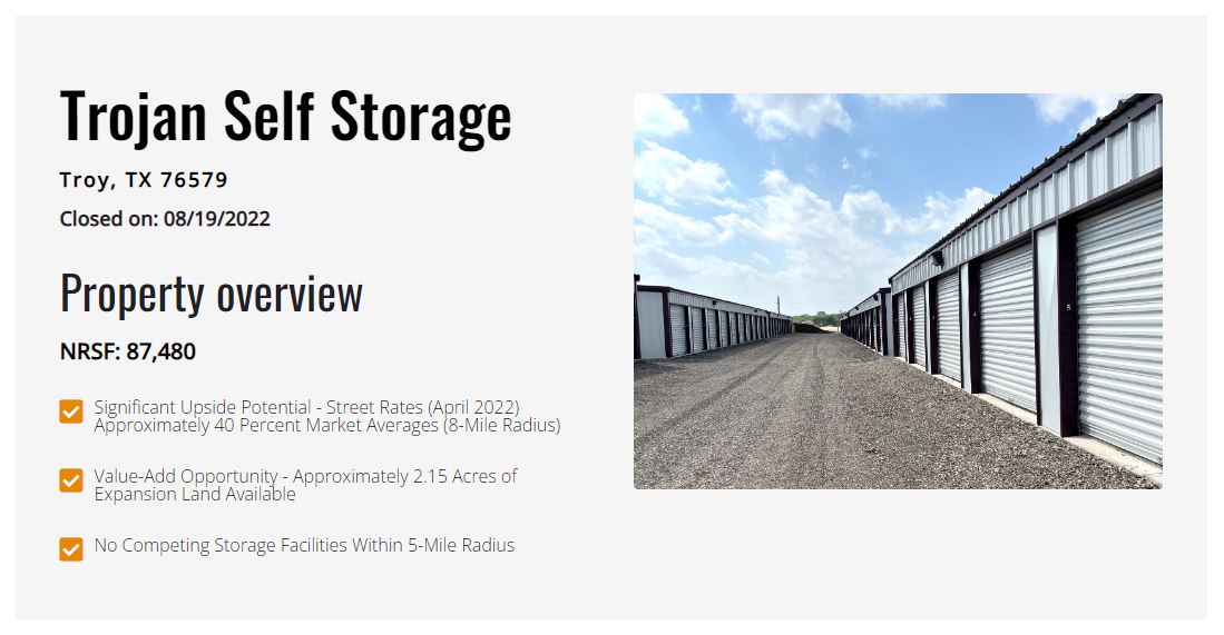 Trojan Self Storage - Just Closed - Self Storage Transaction Completed by The Karr-Cunningham Storage Team